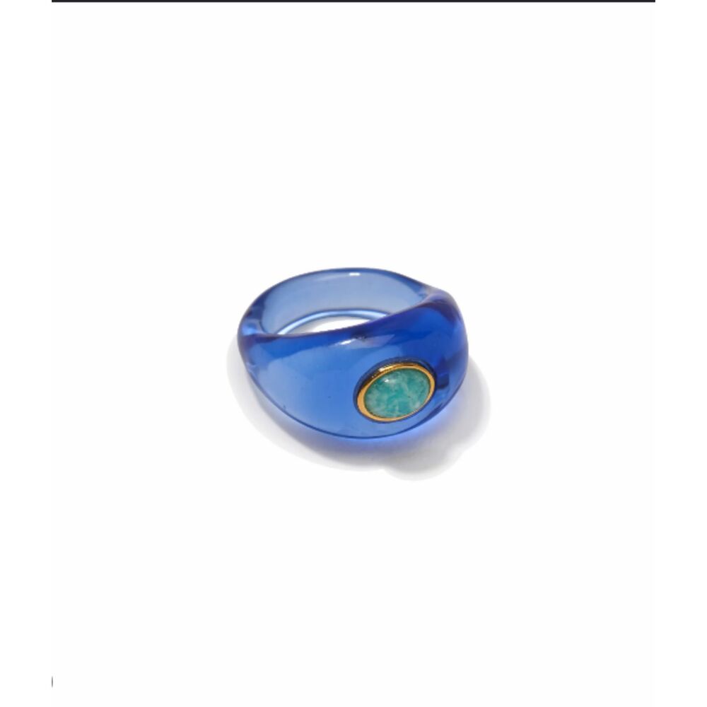 Lizzie Fortunato Monument Ring in Prussian Blue Amazonite Glass Statement